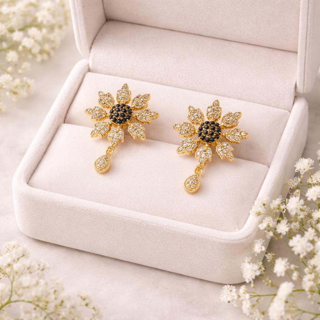 Artificial Zircon Earring - Black