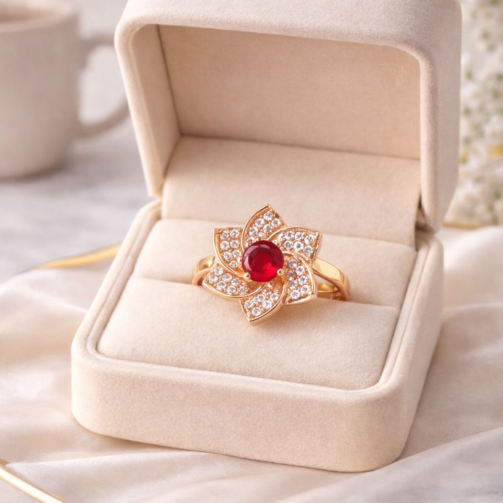 Artificial Zircon Ring – Golden and Maroon